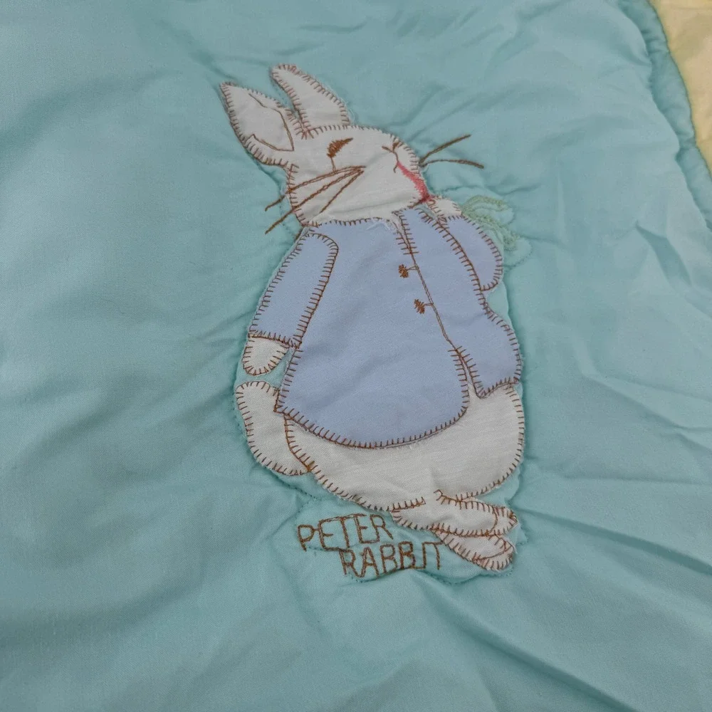 Vintage Beatrix Potter Peter Rabbit Baby Quilt Blanket Quiltex USA 21x26